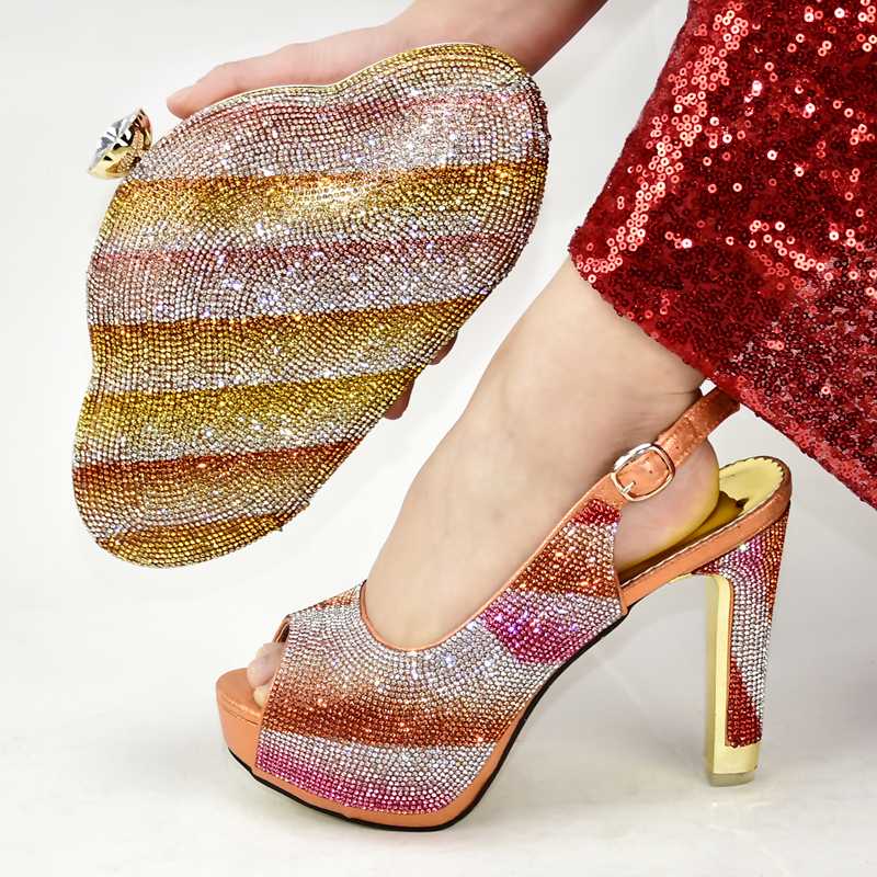 

Italian Style Beautiful High Heels Shoes And Bags Set 2020 Newest Fashion Ladies Shoes And Bags Set For Party Dress 5Color, Black