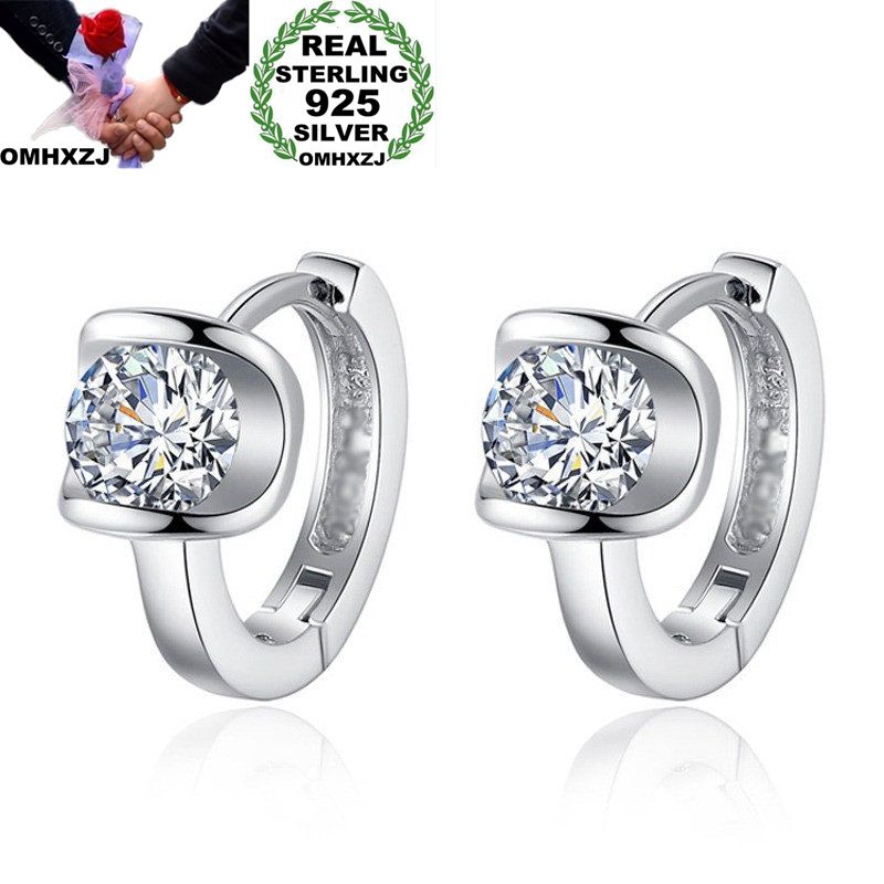 

Hoop & Huggie OMHXZJ Wholesale European Fashion Woman Girl Party Wedding Gift Round White Zircon S925 Sterling Silver Earrings EA444