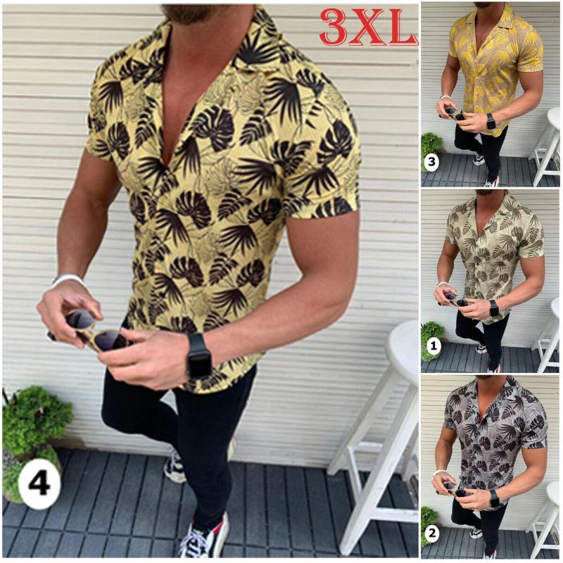 

Men Floral V Neck short Sleeve Shirts 2020 New Fashion Print Muscle Tee Hawaiian Floral shirt Casual Top 3XL, Gold