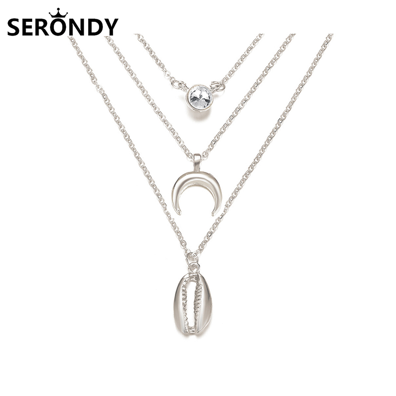 

Alloy Moon Shell Crystal Boho Multilayer Pendant Choker Necklace For Women Chains Jewelry 2020 New Trend Aesthetic Gift XL10451