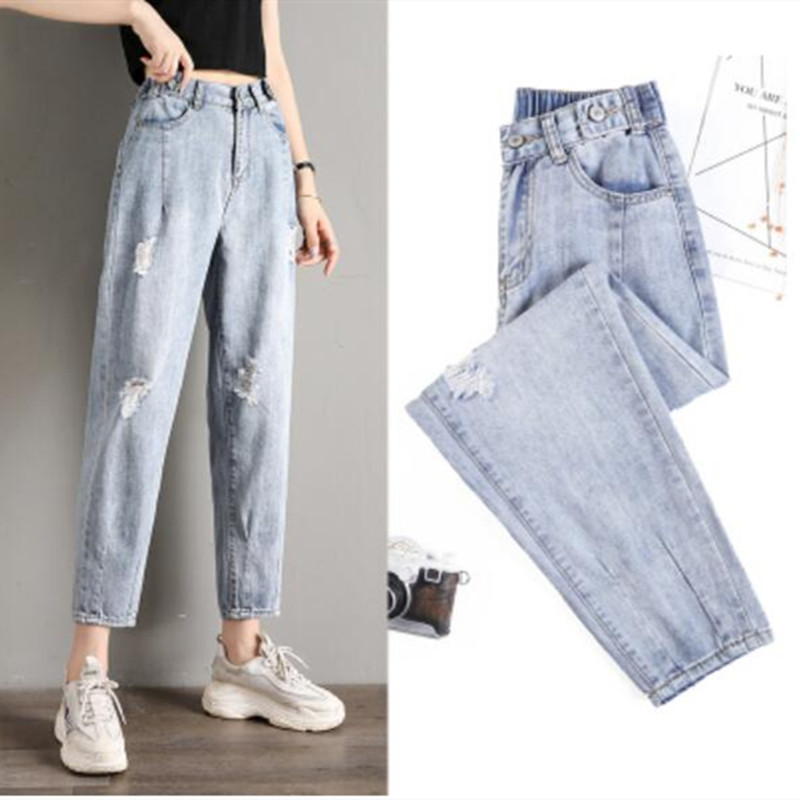 

Blackday Woman Jeans High Waist Ripped Jeans 2020 Spring Summer For Clothes Wide Leg Denim Clothing Blue Streetwear Fashion Vintage Pants, Light blue