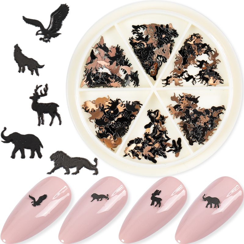 

240pcs/Wheel Mix 6 Animal Lion Wlof Eagle Buck Metal Charm Nail Art Sequins Decoration Alloy Slice Ornaments DIY Manicure