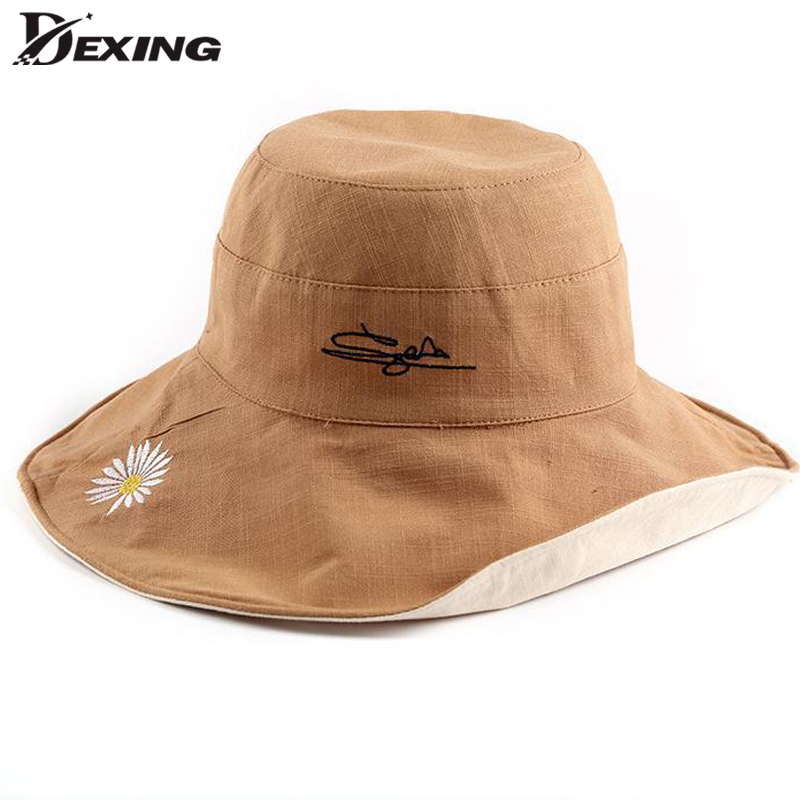 

Summer Fashion Daisy Double Sided Cotton Sun Hat For Women Outdoor Sunscreen Traveling Foldable Panama Girls Fishing Hat, Blue and beige