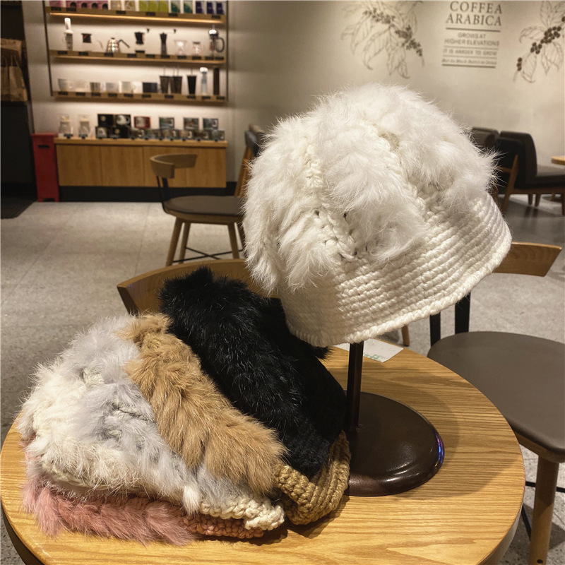 

202009-CG-8 winter warm hair knitting leisure lady Skullies Beanies cap women cool hat, White