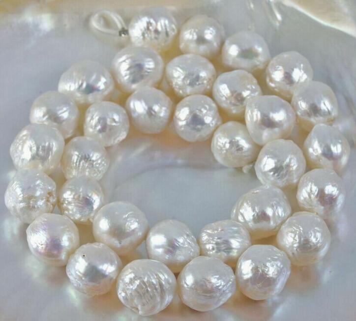 

baroque 12-11MM NATURAL white PEARL NECKLACE 18" 36" Yellow Clasp