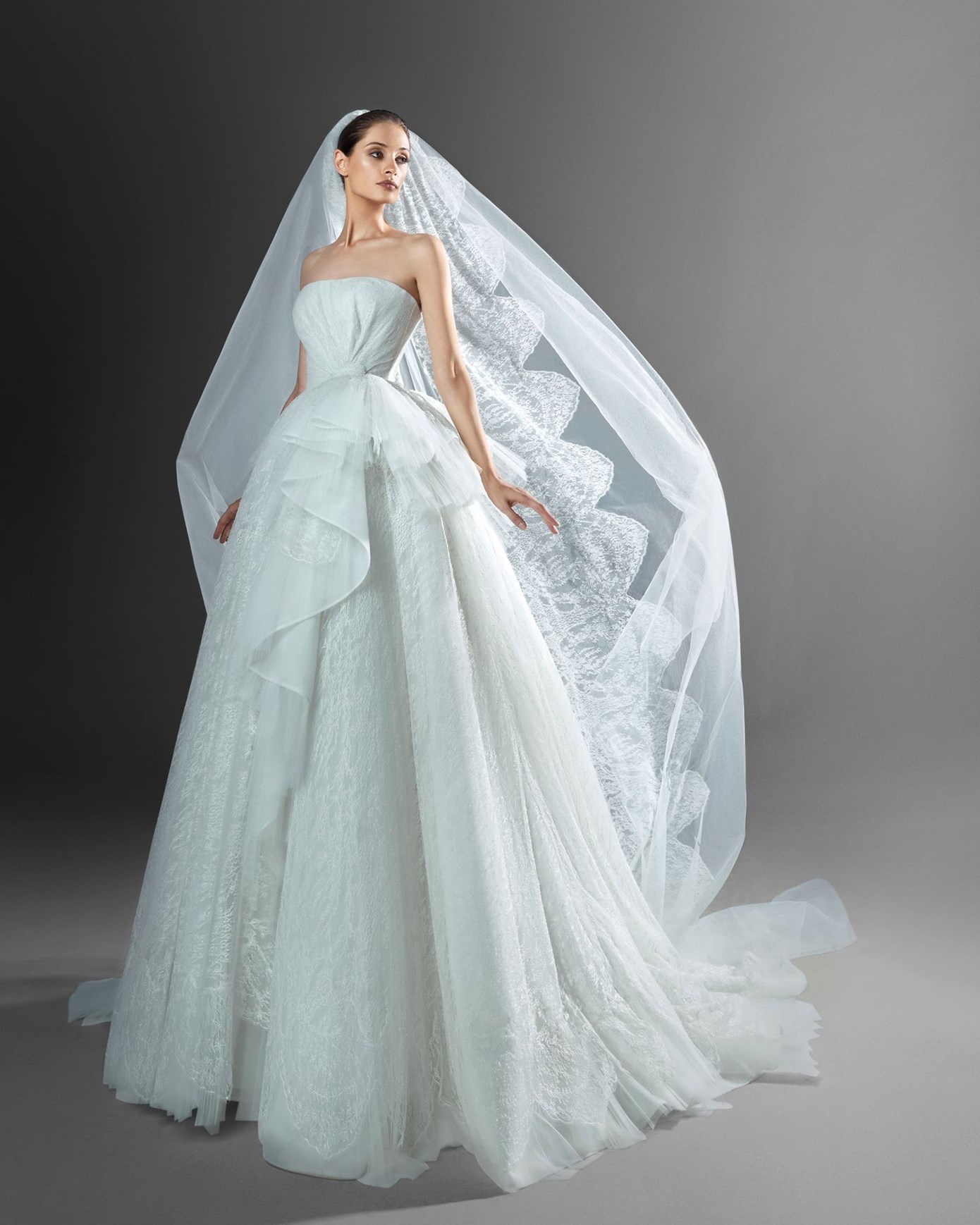 

Zuhair Murad 2021 Wedding Dresses with Wrap Lace Appliques Bridal Gowns Custom Made Lace-up Back Sweep Train Modern A-Line Wedding Dress, Ivory