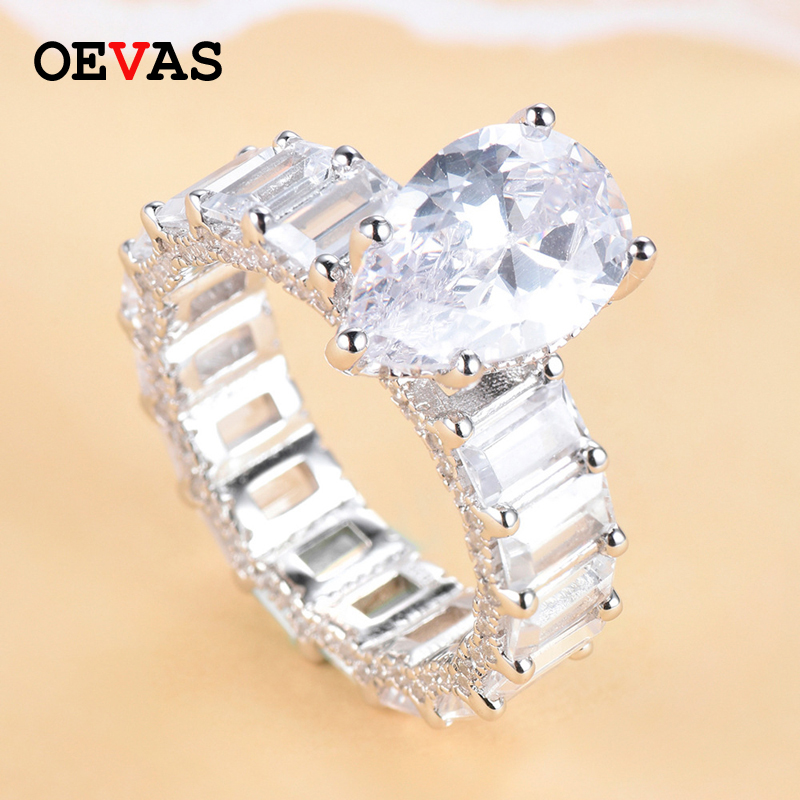 

OEVAS Sparking Full Zircon Wedding Rings For Women Top Quality 100% 925 Sterling Silver Engagement Party Fine Jewelry Girls Gift