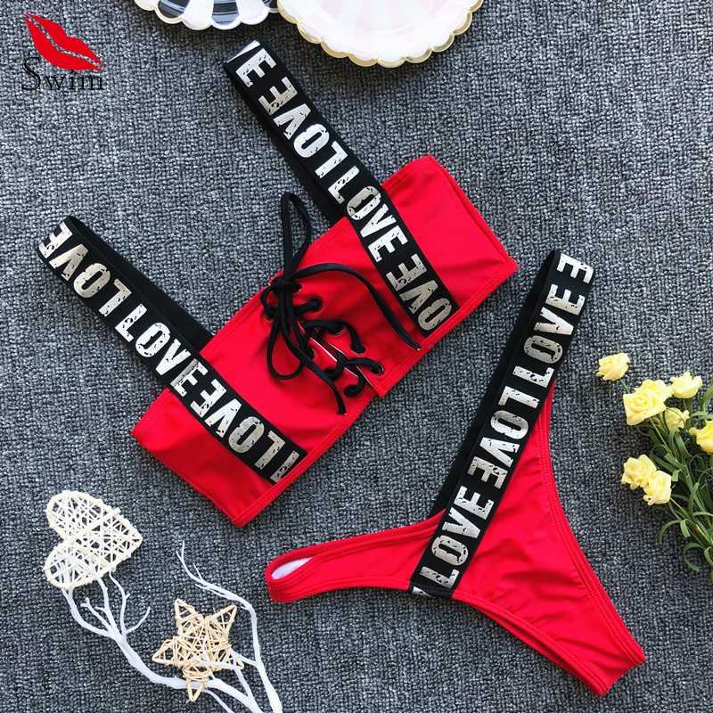 

Bikini 2020 Woman Swimsuit Letter Print Sexy Bikini Set Push Up Women Swimwear Thong Bathing Suit Red White Black Girls Swimsuit