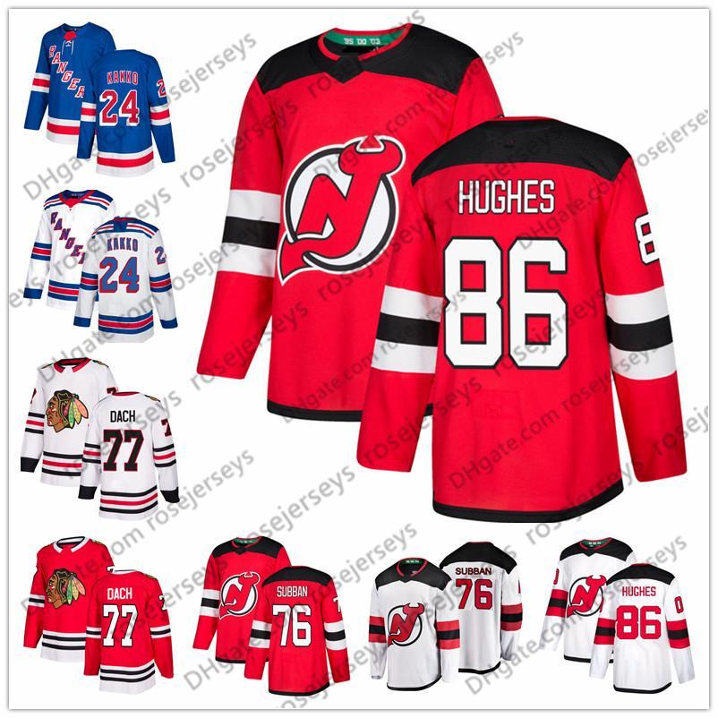 

2019 Draft Hockey New Jersey Devils 76 PK Subban 86 Jack Hughes Chicago Blackhawks 77 Kirby Dach New York Rangers 24 Kaapo Kakko, Black;red