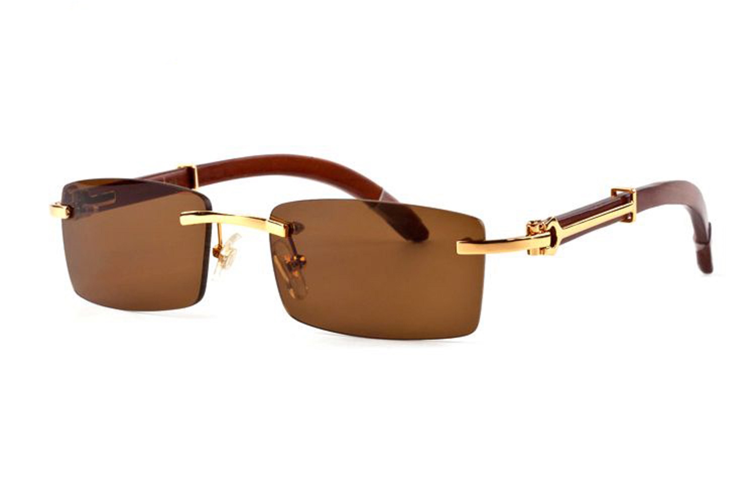 

Hot 11 color men Fashion rimless sunglasses wooden legs buffalo eyewear women eyeglasses lunettes de soleil with box