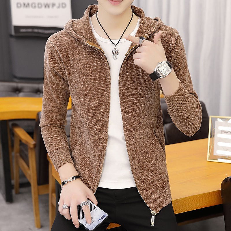 

2020 Hot Clothes Fashion Male Coat Men Hooded Knittted Cardigan Mens Sweaters Casual Solid Color Korean Style Outwear Slim L65, Gray