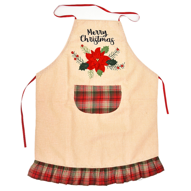 

1 Piece Christmas Decorations Linen Machine Embroidered Apron Christmas Day Family Party Home Furnishing Supplies