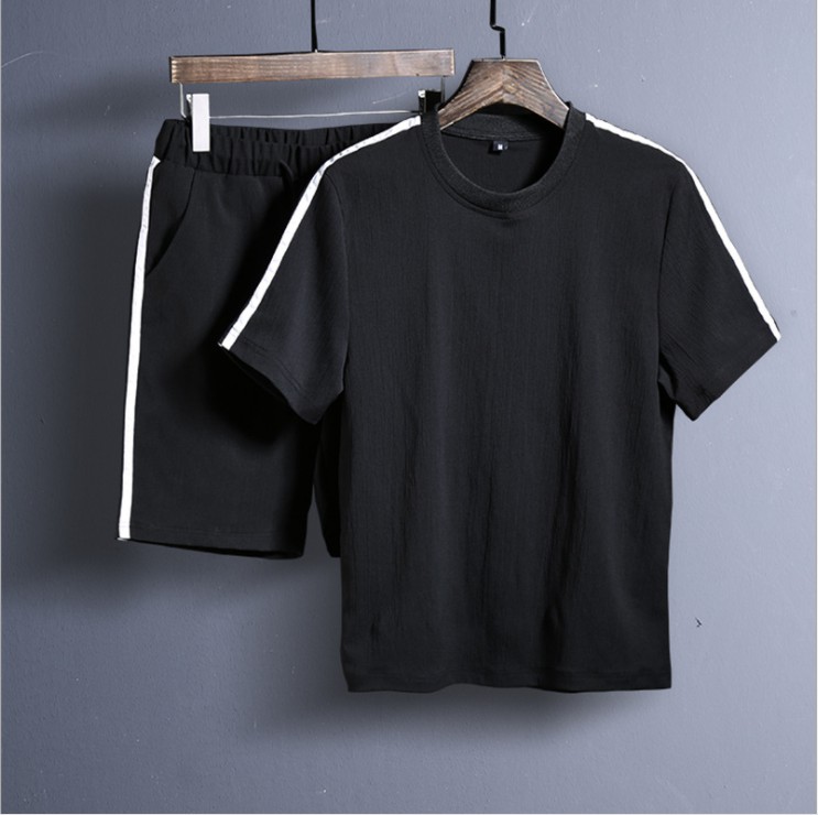 

Men's Tracksuit Set Summer Casual Sporting suit Male Quick-Drying Short-Sleeved Tops+Shorts Sweatsuit 2 Piece Set Track Suit, Black