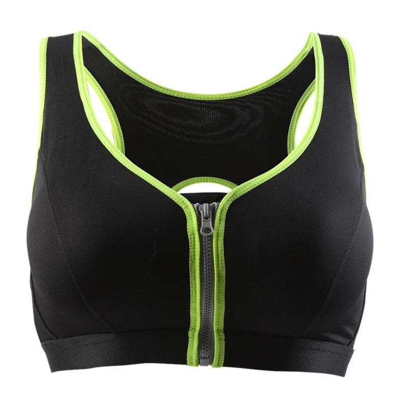 

Women Sports Bra Zipper Front Padded Push Up Shockproof Wirefree Tops Gym Fitness Running Shockproof Breathable Sports Bra