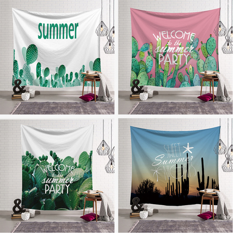 

Fashion Tapestry Green Cactus Style Pattern Decorative Cactus Watercolor Hanging Wall Tapestries Landscape Home Decor