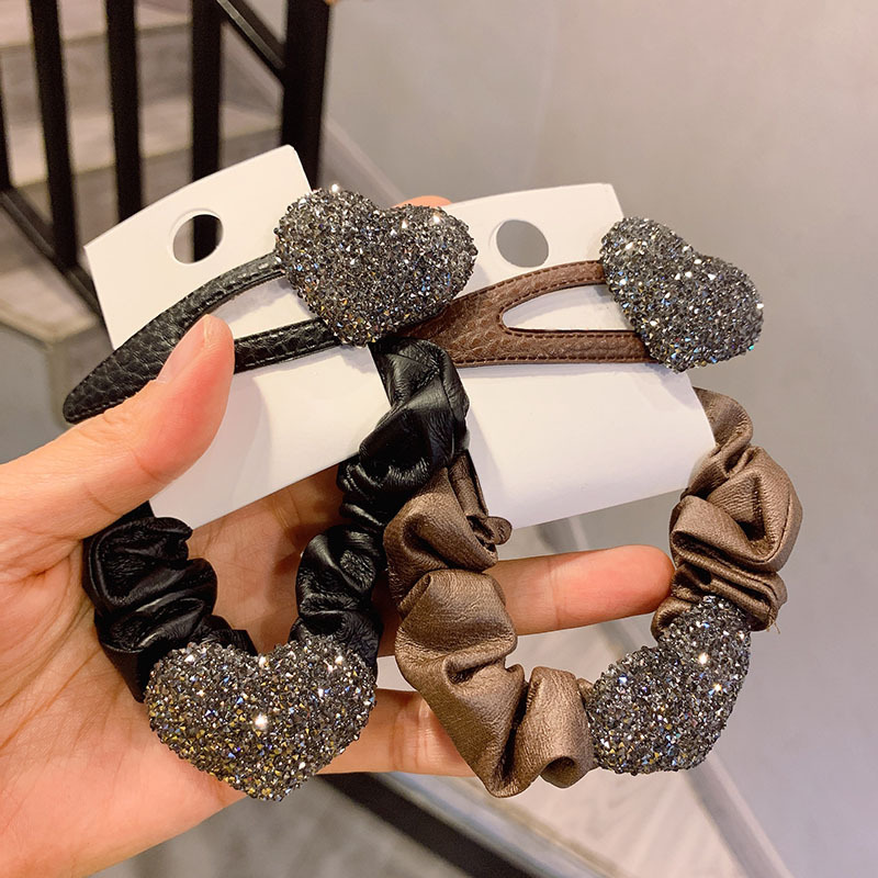 

30set/lot DIY Simple Multi Imitation Leather Hair BB Clips Big Hearts Drill Hair Bands Styling Tools Accessories HA1751