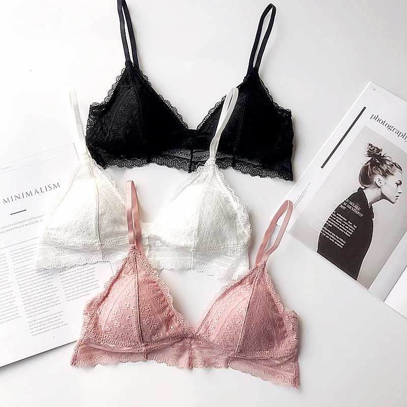 

Bra and panty set cotton pad cup lace women sexy underwear sets comfortable sleepwear wire free bralette girls lingerie panties, Pink