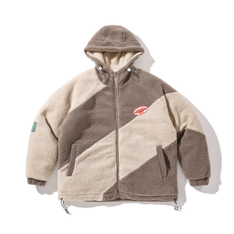 

Autumn Winter Coat Neutral Cotton-padded Clothes Men's Outdoor Camping Travel Tooling Lamb Wool Hooded Jacket Tops