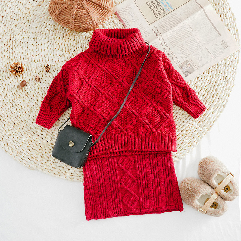 

Kids Dresses For Girls Long Sleeve knitting Sweater Dress 2pcs New Year Costume Princess Dress Kids Christmas Clothes Vestidos, As picture