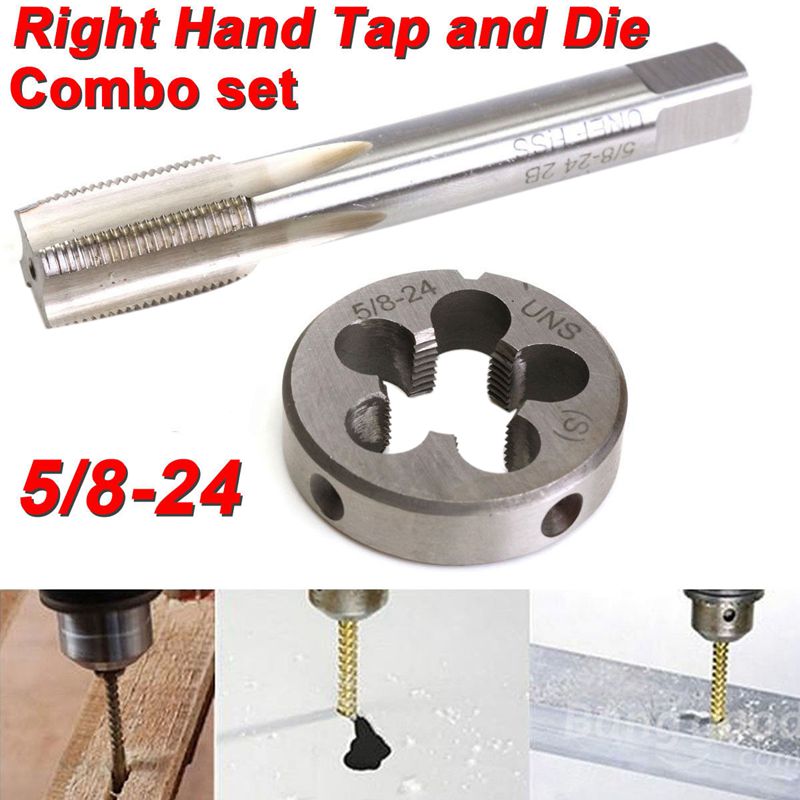 

5/8-24 UNEF Hand Tap & Round Die Set Alloy Steel Right Hand Tapping Cutting Tool