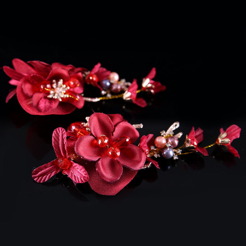 

1pair red flower New Handmade hair clip bride wedding party headdress accessories hair ornaments brides