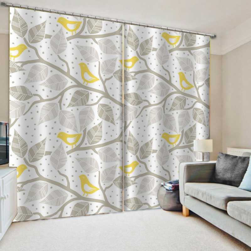 

Customized size Luxury Blackout 3D Window Curtains grey leaf curtains Blackout curtain, As pic