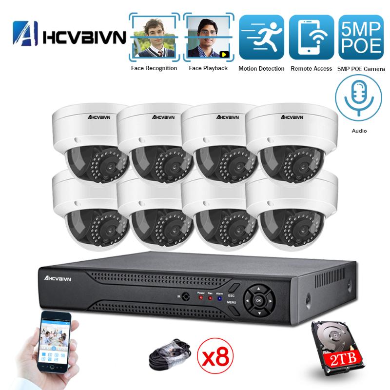 

AHCVBIVN AI Face-Recording detection H.265 8CH 5MP POE NVR Kit CCTV Security System Outdoor Waterproof Video Surveillance ONVIF