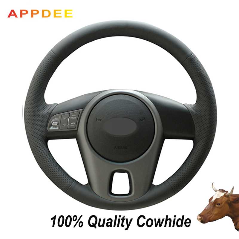 

APPDEE Hand-stitched Black Genuine Leather Steering Wheel Cover for Kia Forte Kia Soul Rio 2009-2011