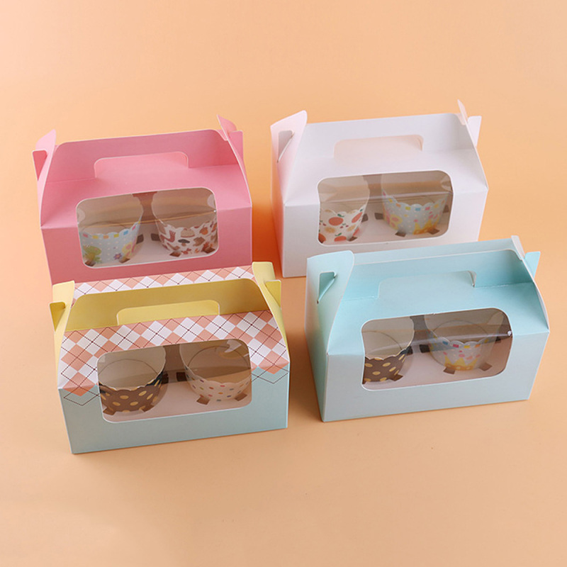 

5PCS/lot 2 Cup Baking Transparent Cake Box With Fixed Bottom Tray DIY Wedding Party Dining Decor Supplies
