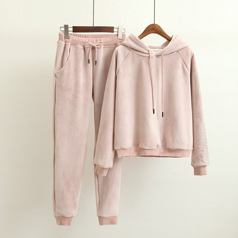 

Hot High-end Women Set Velvet Tracksuit for Women Velour 2 Piece Sets Fashion Letter Embroidery Hooded Sweatshirt+Pants Suits, Gray
