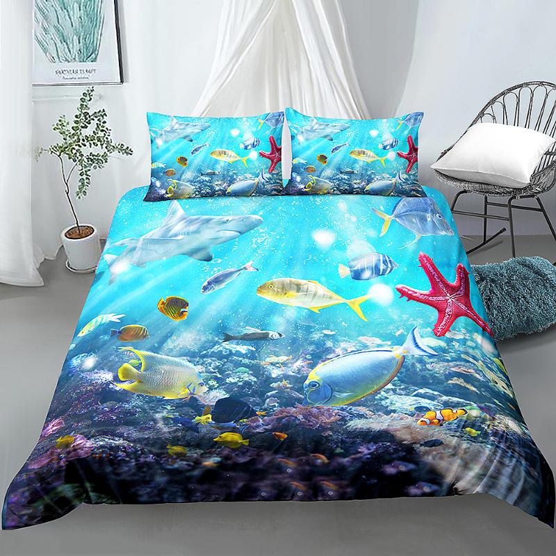 

3D Printed Duvet Cover Set Under Sea World Duvet Cover with Pillowcase King Queen Size Bedclothes Comforter Covers Home Textiles, Set 2