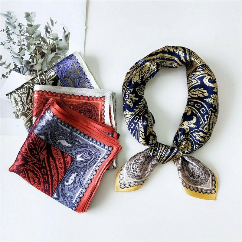 

100% Silk Scarf Small Bandana Women Vintage Boho Bohemian Style Paisley Floral Print Kerchief Headband 53x53cm / 20.8 inches
