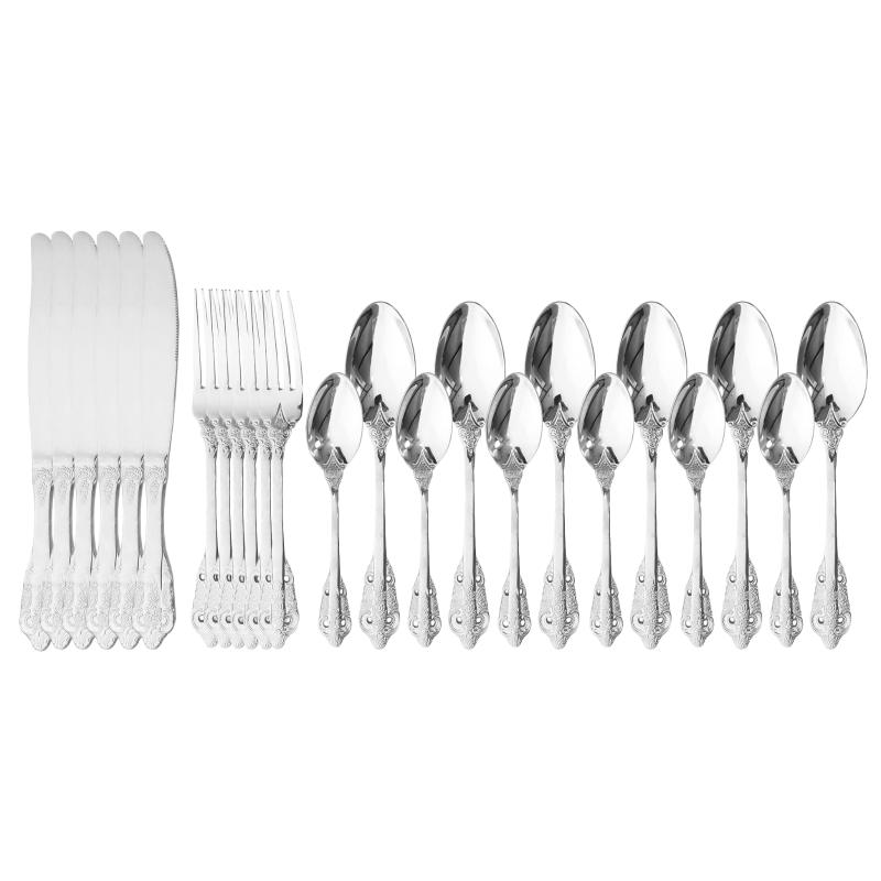 

24Pcs Silver 304 Stainless Steel Knife Fork Spoon Dinner set Luxury Vintage Tableware Set Gold Dinnerware Gold Cutlery