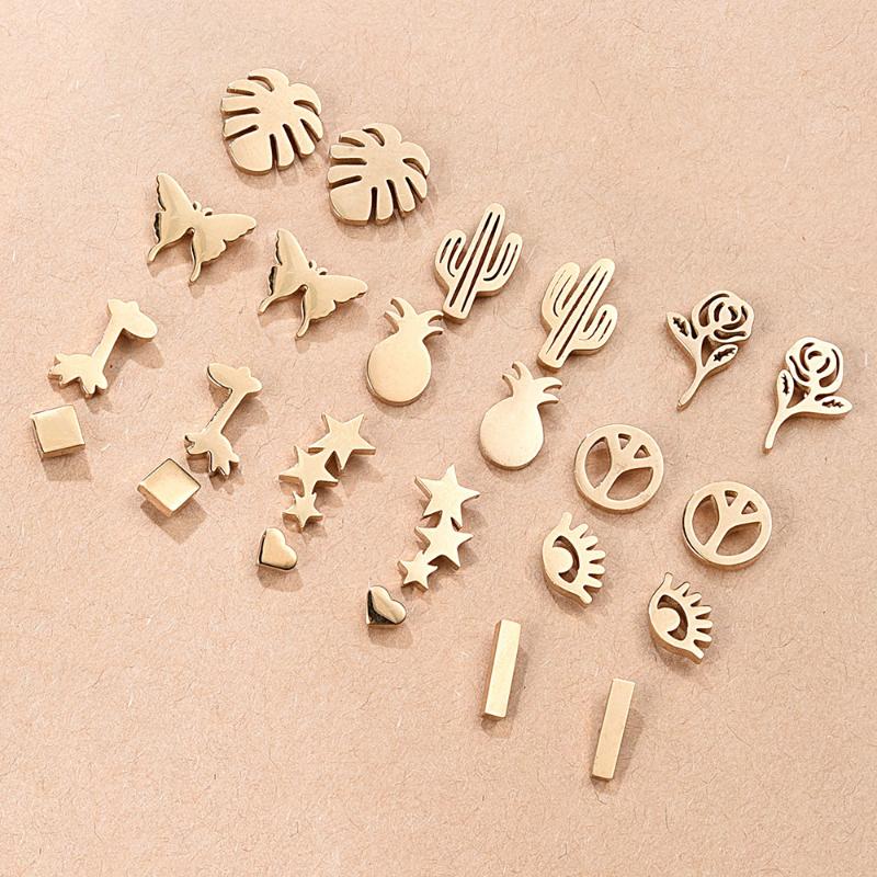 

Simple Gold Silver Color Stainless Steel Earrings Set for Women Trendy Small Flower Leafs Butterfly Earrings Studs Set Jewelry