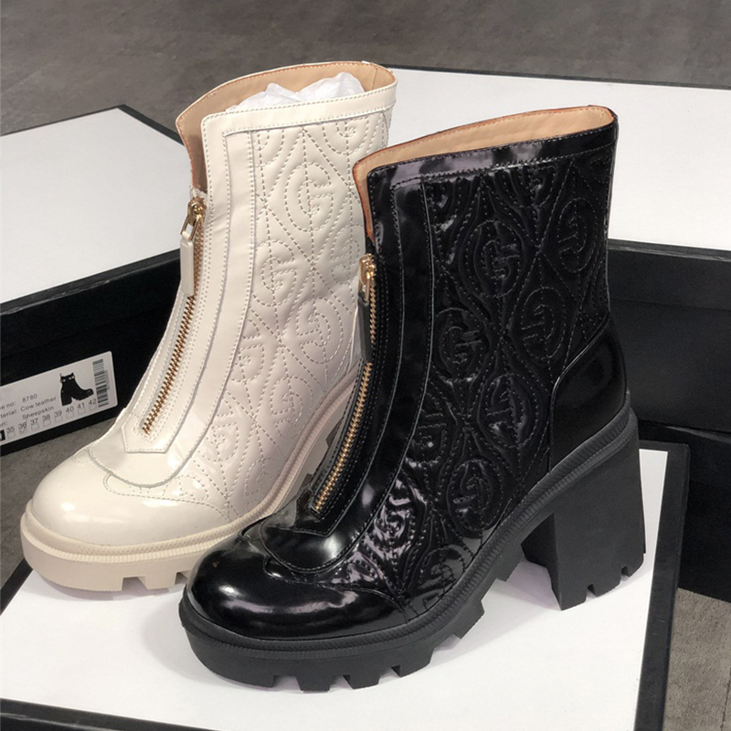 

Women Heel ankle boots zipper Desert Boots Martin shoes Platform chunky heel boot winter Booties 100% Real Leather with box, Black