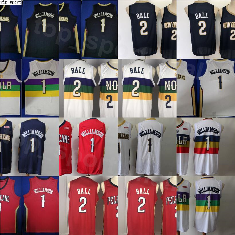 

Edition Earned City Lonzo Ball Jerseys 2 Zion 1 Men Basketball Cheap All Stitched Team Color White Red Navy Blue Breathable High Quality, 1 white