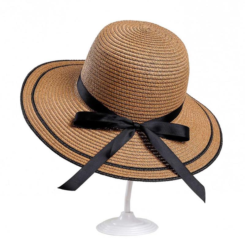 

Wide Brim Hats Women Summer Outdoor Travel Sun Sombrero Mujer Ladies Straw Hat Bowknot Protective Foldable Casual Cap, White