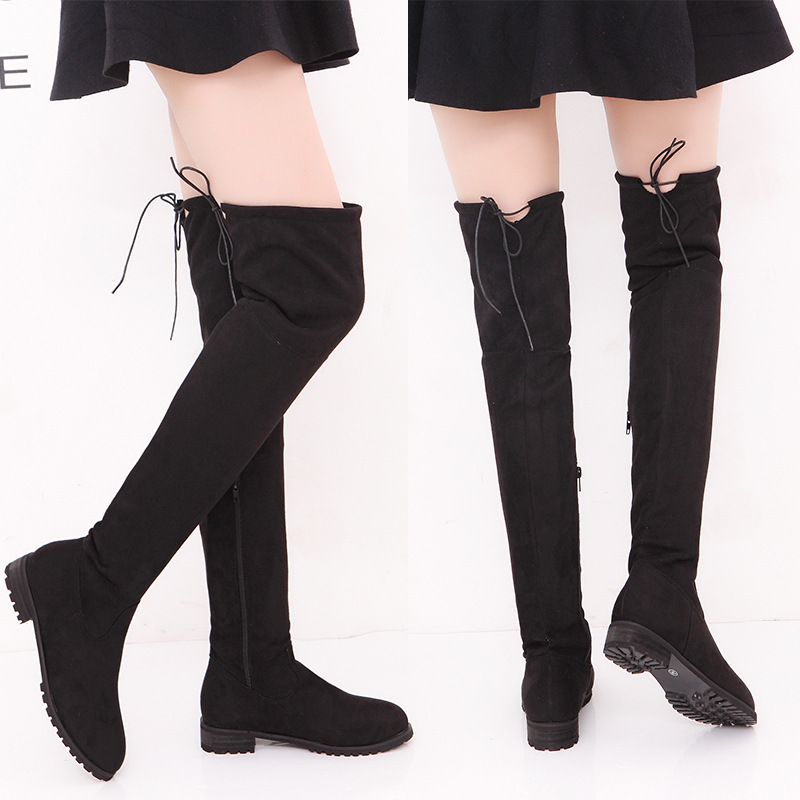 

Thigh High Boots Women Winter Autumn Boots Faux Suede Women Plus Size Rome Style Elastic Over The Knee Flat Shoes 43, Red