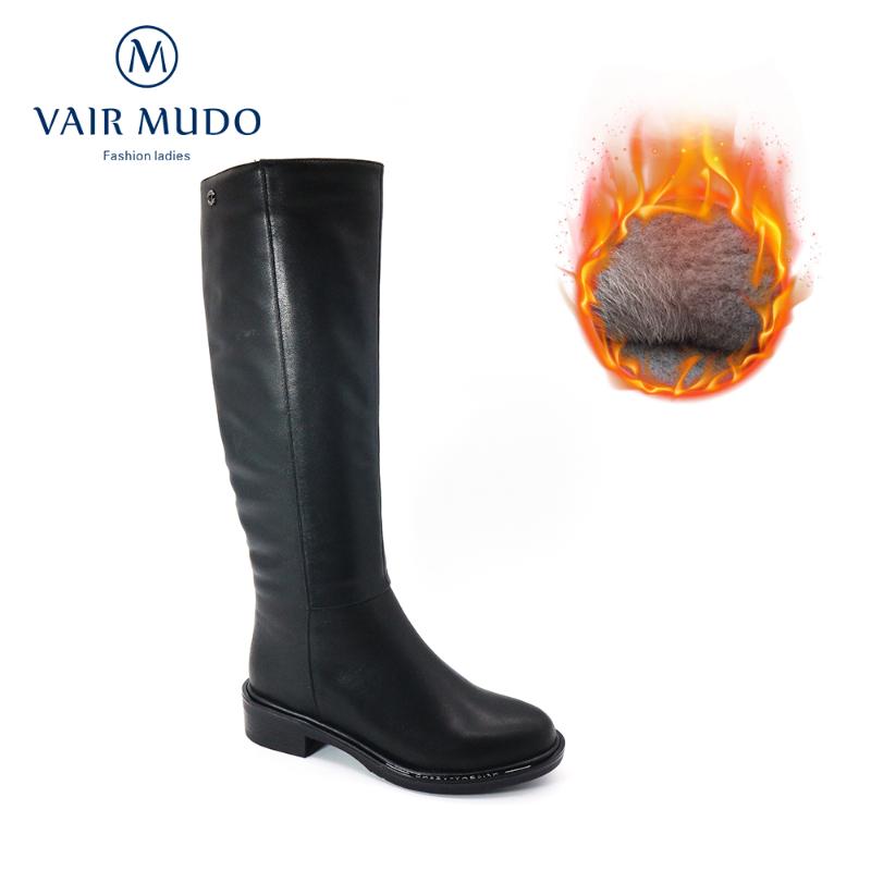 

VAIR MUDO Autumn Winter Genuine Leather Boots Patent Leather Black High Heels Winter Keep Warm Fashion Female Shoes ZT41