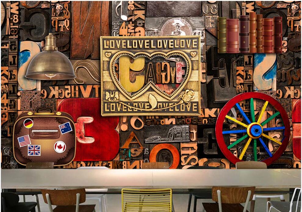 

3d wallpaper custom photo mural English alphabet wood embossed retro tooling background home decor 3d wall murals wallpaper for living room, Non-woven wallpaper