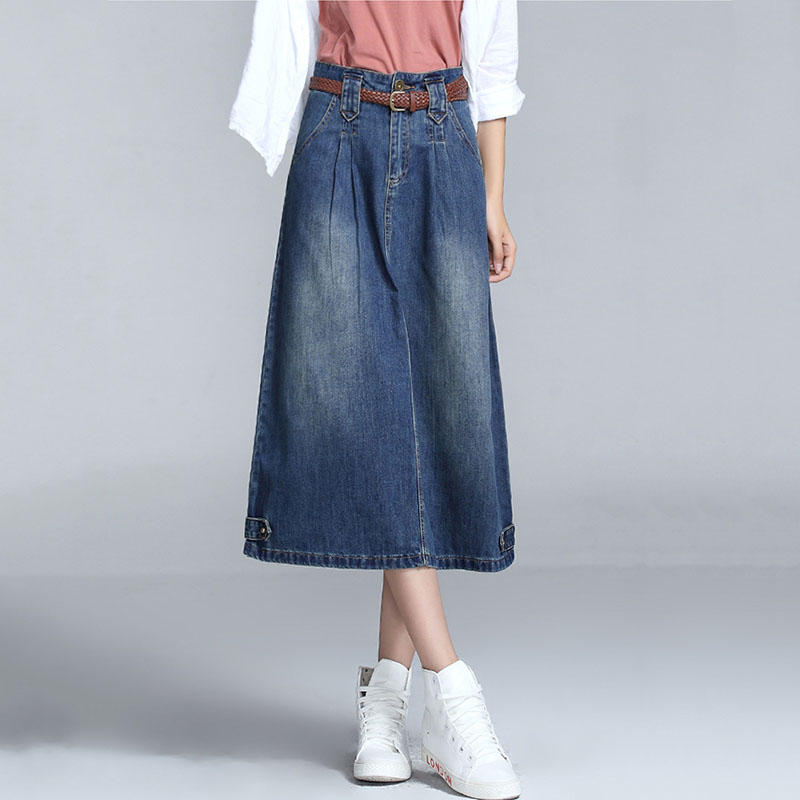 

New Arrival Autumn A-Line Jeans Skirt Fashion 2020 Solid Vintage Pockets Slim Mid-Claf Women' Skirts Blue Bottoms