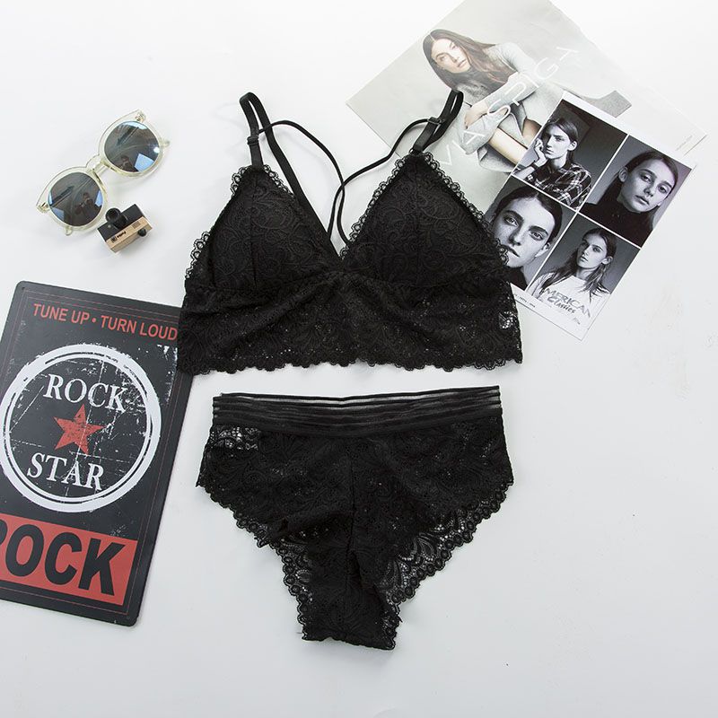 

Blackday Hot Sale Women Push Up Padded Lace Bras Brief Set New Femme Sexy Lace Bra Set New, Black