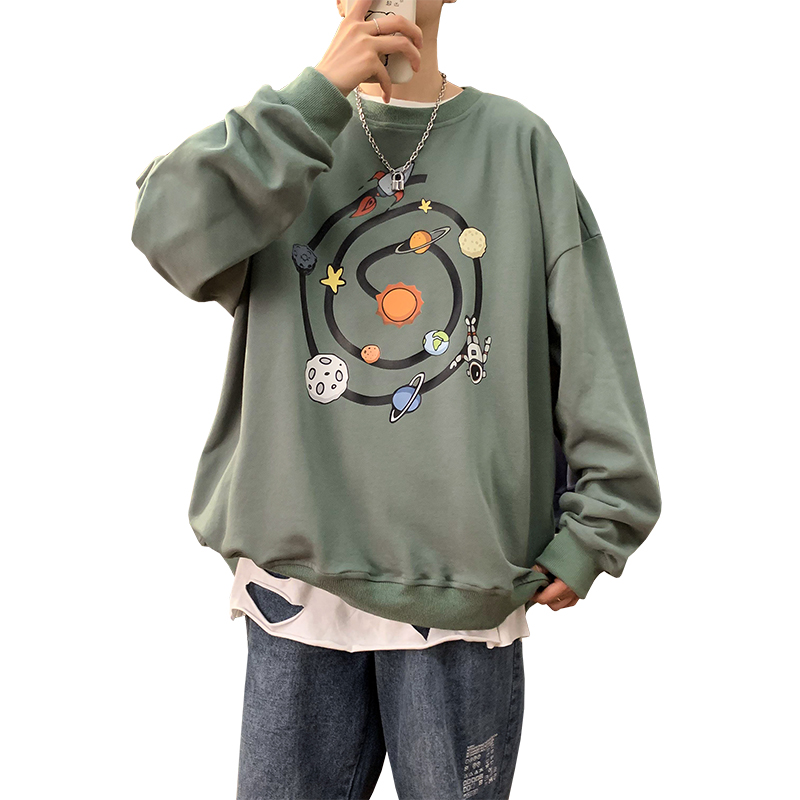 

autumn new fashion men's and women's round neck pullover cartoon pattern sweater is loose, Black