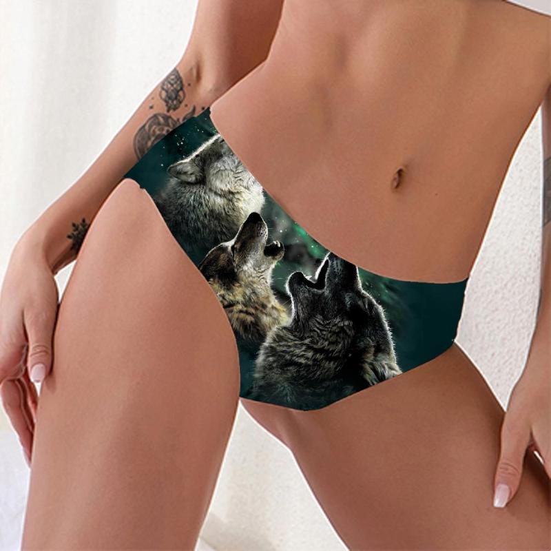 

KYKU Wolf Briefs Women Animal Sexy Anime Tanga Moon Pantys Wolf Pack Lingerie Female Women's Underpant Breathable Thong Print, Ahe-10091