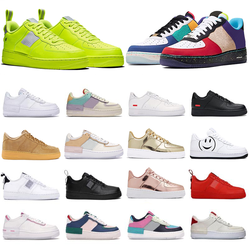 

2020 Forces men women platform shoes 1 low shadow Coral Pink Pale Ivory Triple white Black Aurora Spruce Aura Flax Skateboard sports sneaker, 40 shoe box