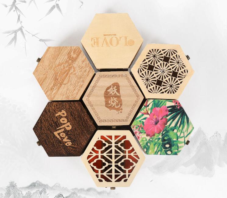 

Small hexagonal Wooden Jewelry Storage Box Necklace Earring Cosmetics Case Container Gift Box, 11