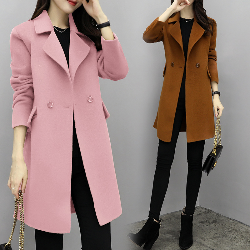

New Women Winter Warm Woolen Parka Long Slim Outwear Coat Long Lapel Jacket, Brown