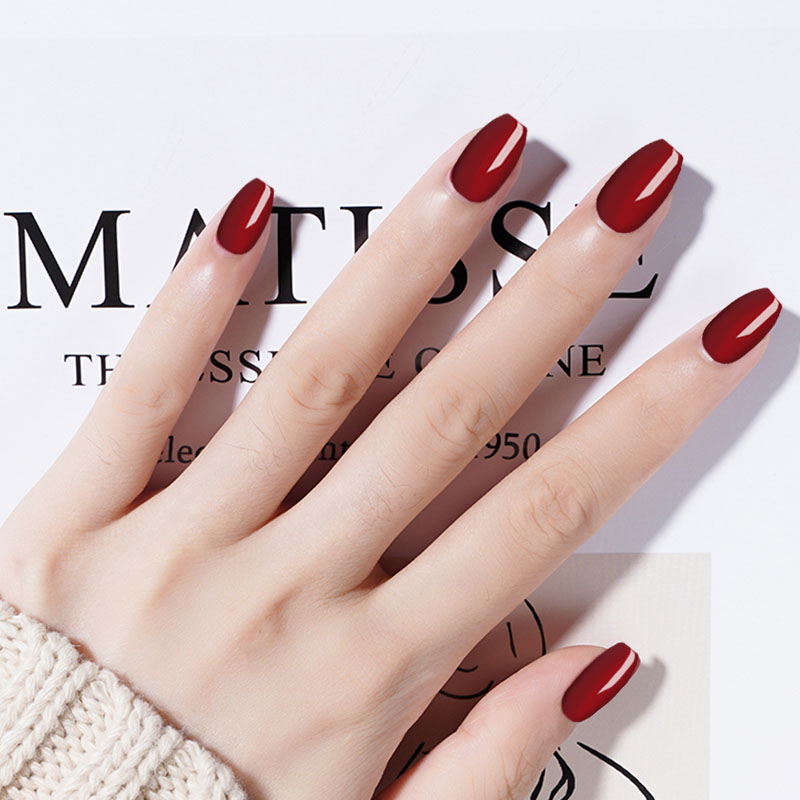 

24pcs/box Ballet Red Pure Color Metal Captivating False Nails press on Long Lasting Full Cover Fnished products Nail Tips glue, As