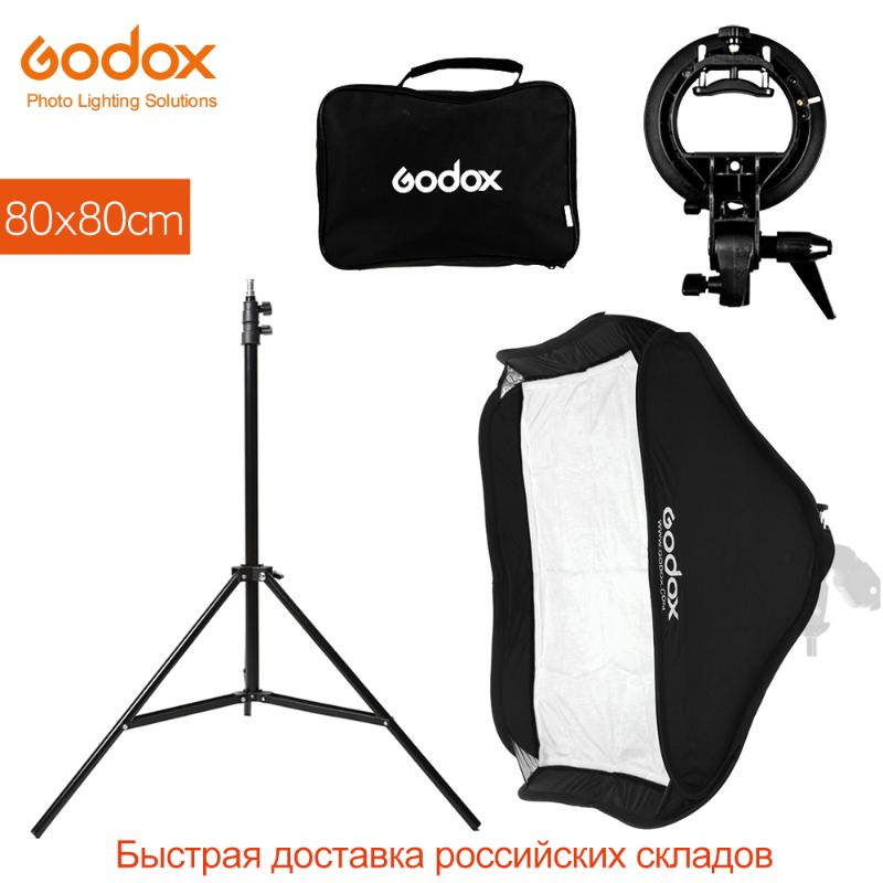 

Godox 80 x 80cm 31 x 31in Flash Speedlite Softbox + S type Bracket Bowens Mount Kit with 2m Light Stand for Camera Photography