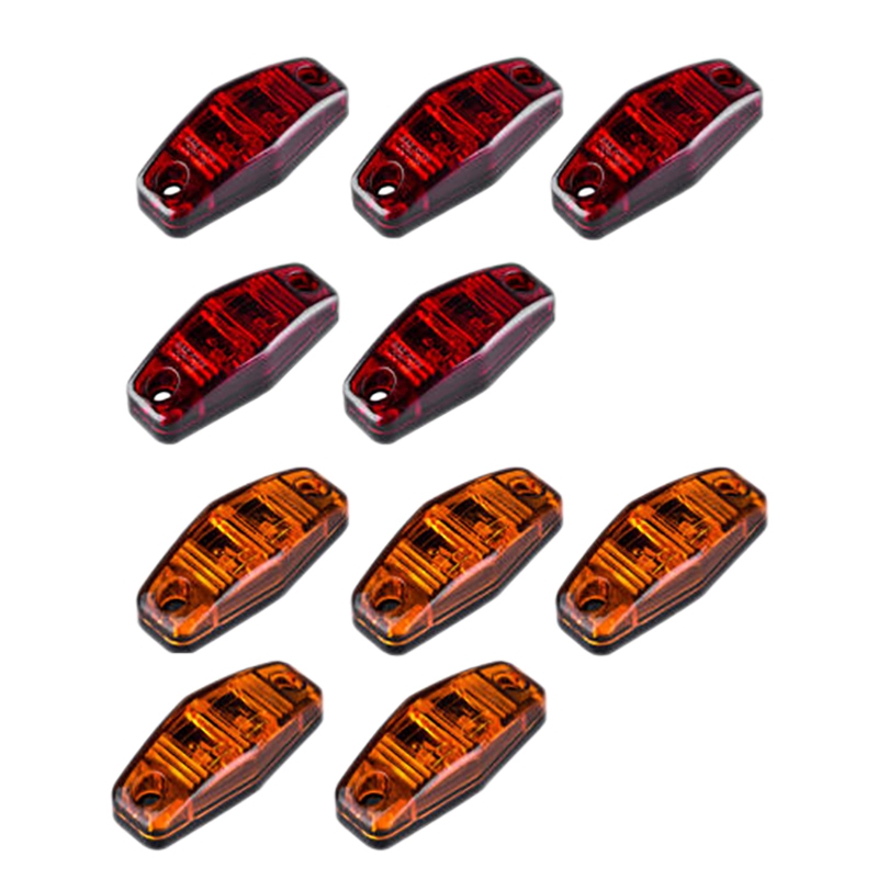 

5 Red 5 Amber 12V LED Side Marker Light 2.5 Inch Clearance Lamp Truck Trailer Light, As pic